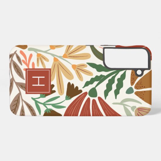 Monogram Retro Terracotta Floral Boho Samsung Galaxy Hülle (Rückseite (Horizontal))