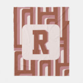 Monogram Retro Terracotta Geometrisches Muster Fleecedecke (Vorderseite)