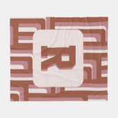 Monogram Retro Terracotta Geometrisches Muster Fleecedecke (Vorderseite (Horizontal))
