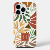 Monogram Retro Terrakotta Blumen Boho iPhone Hülle (Rückseite)