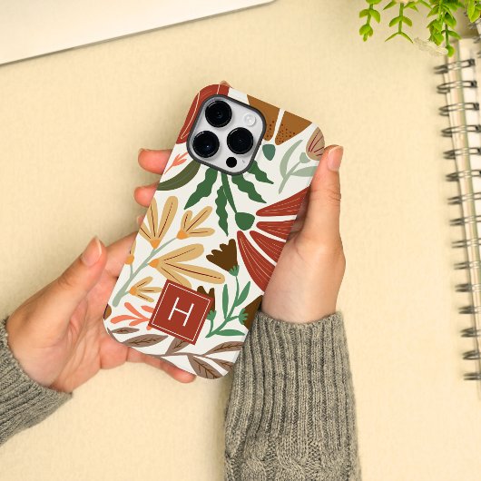 Monogram Retro Terrakotta Blumen Boho iPhone Hülle