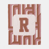 Monogram Retro Terrakotta geometrisches Muster Fleecedecke (Vorderseite)