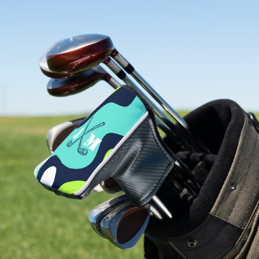 Monogram Retro Wave Blue Green Golf Clubs Golf Headcover (In Situ)