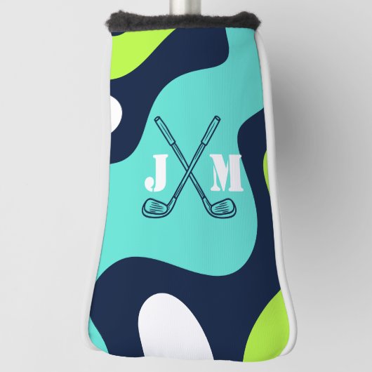 Monogram Retro Wave Blue Green Golf Clubs Headcover (Rotieren 90)
