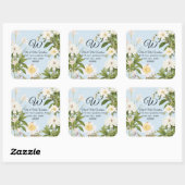 Monogram Return Label Blue Lilie Rose Peony Floral Quadratischer Aufkleber (Blatt)