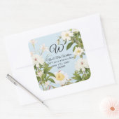 Monogram Return Label Blue Lilie Rose Peony Floral Quadratischer Aufkleber (Umschlag)