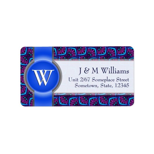 Monogram Ribbon Funky Blue Pink Address Labels Adressaufkleber (Vorne)