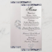 Monogram, Ribbon & Glitzer - Blue Wedding Menükarte (Vorne/Hinten)