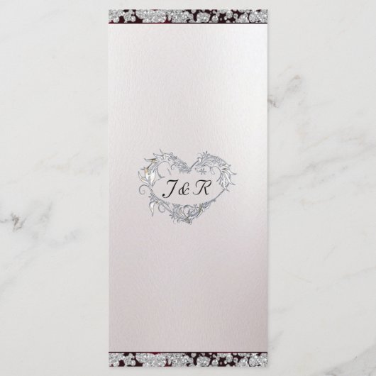 Monogram, Ribbon & Glitzer - Burgund Wedding Menükarte (Rückseite)