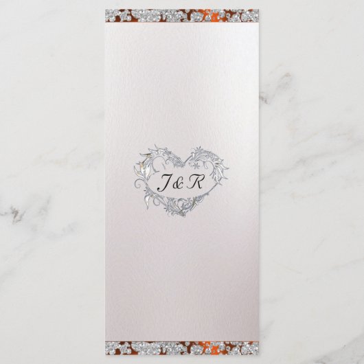 Monogram, Ribbon & Glitzer - Kupferhochzeit Menükarte (Rückseite)