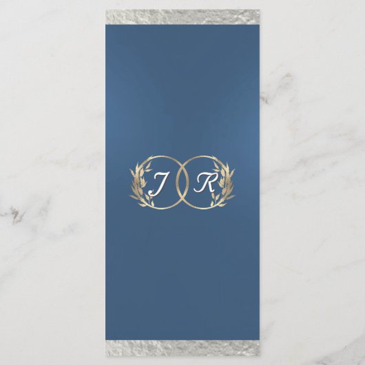 Monogram & Ribbon - Light Blue Wedding Menükarte (Rückseite)