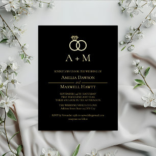 Monogram Rings Simple Wedding Einladung