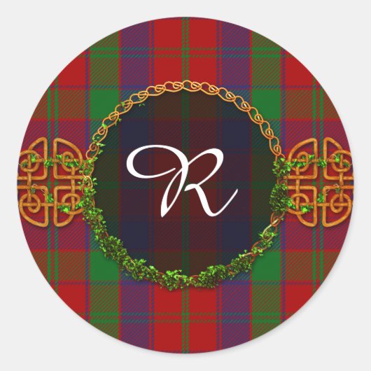 Monogram Robertson Tartan Runder Aufkleber (Vorderseite)