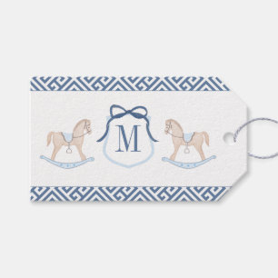 Monogram Rocking Horse Baby Shower Fevor Tags Geschenkanhänger