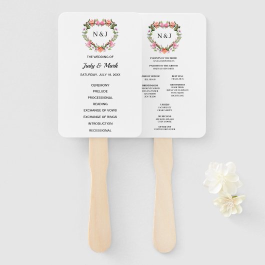 Monogram Romantische Rose Blumenherz Fächer (Vorne und Hinten)