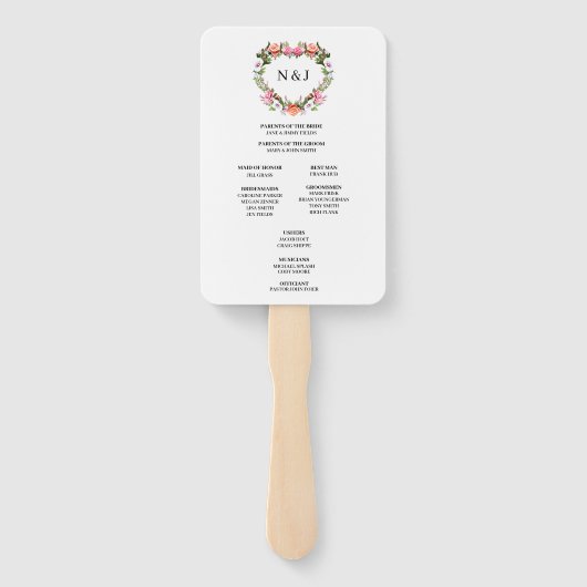 Monogram Romantische Rose Blumenherz Fächer (Rückseite)