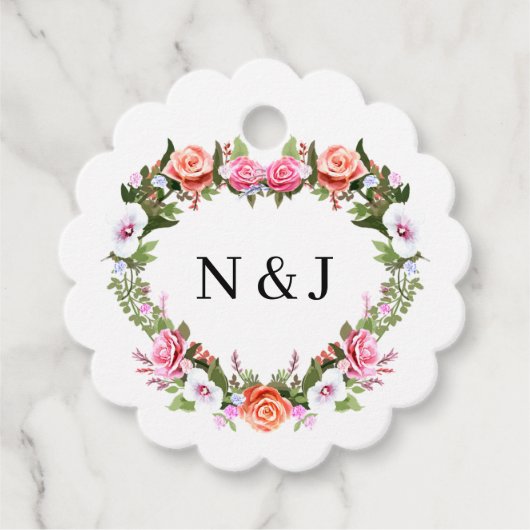 Monogram Romantische Rose Blumenherz Geschenkanhänger (Vorderseite)