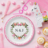 Monogram Romantische Rose Blumenherz Pappteller (Party)