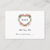 Monogram Romantische Rose Blumenherz Platzkarte (Vorderseite)