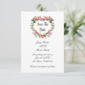 Monogram Romantische Rose Blumenherz Save the Date (Stehend Vorderseite)