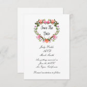 Monogram Romantische Rose Blumenherz Save the Date (Vorne/Hinten)