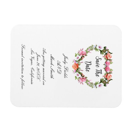 Monogram Romantische Rose Blumenherz Save the Date Magnet (Horizontal)