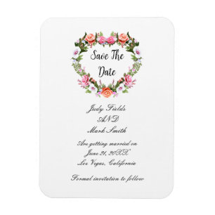 Monogram Romantische Rose Blumenherz Save the Date Magnet