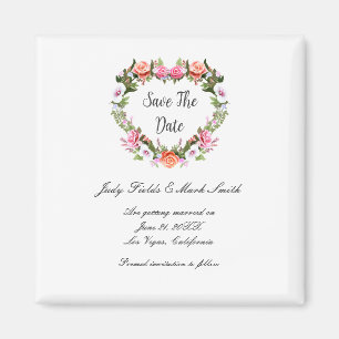 Monogram Romantische Rose Blumenherz Save the Date Magnet