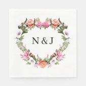 Monogram Romantische Rose Blumenherz Serviette (Vorderseite)