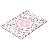 Monogram Romantisches rosa Roses Hübsches Muster Notizblock (Linke Seite)