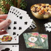Monogram, rosa Blume Rustikales Grünes Holz Spielkarten (In Situ)
