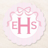 Monogram, rosa Bow, benutzerdefinierte Ribbon Untersetzer (Vorderseite)