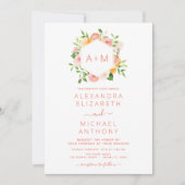 Monogram Rosa Citrus Floral Wedding Invitati Einladung (Vorderseite)