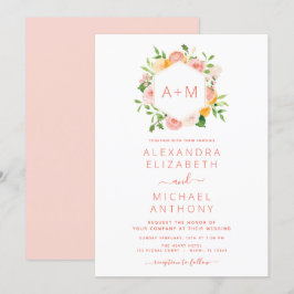 Monogram Rosa Citrus Floral Wedding Invitati Einladung