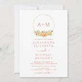 Monogram Rosa Citrus Floral Wedding Invitati Einladung (Vorderseite)
