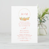 Monogram Rosa Citrus Floral Wedding Invitati Einladung (Stehend Vorderseite)