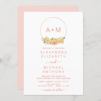 Monogram Rosa Citrus Floral Wedding Invitati