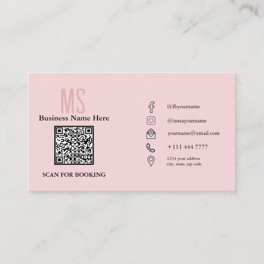 Monogram Rosa Minimalistisch Modern QR-Logo Visitenkarte (Rückseite)