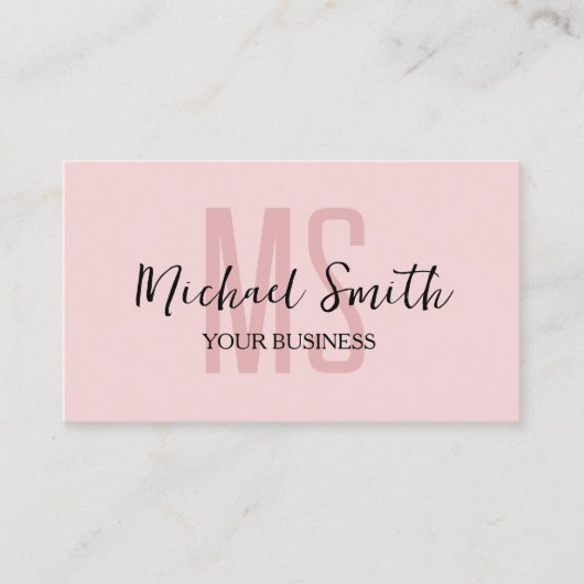 Monogram Rosa Minimalistisch Modern QR-Logo Visitenkarte (Vorderseite)