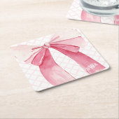 Monogram, rosa Ribbon Coquette Rechteckiger Pappuntersetzer (angewinkelt)