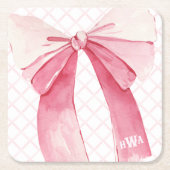 Monogram, rosa Ribbon Coquette Rechteckiger Pappuntersetzer (Vorderseite)