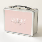 Monogram, Rosa Rosa, Grau elegant Metall Brotdose (Vorderseite)