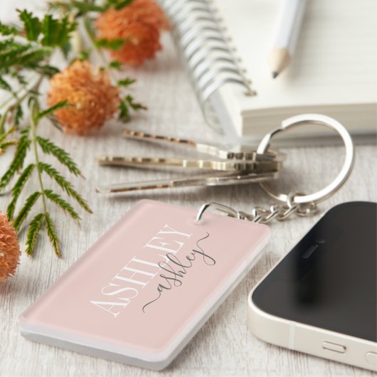 Monogram, Rosa Rosa, Grau elegant Schlüsselanhänger (Vorderseite rechts)