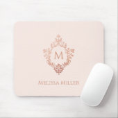 Monogram Rosa Rose Gold Wappen Name Elegant Mousepad (Mit Mouse)
