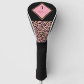 Monogram, rosa und goldene Leopard | Farbblock Golf Headcover (Vorderseite)