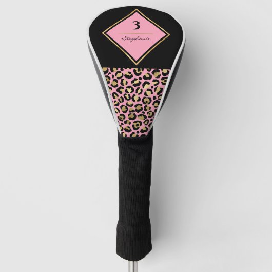 Monogram, rosa und goldene Leopard | Farbblock Golf Headcover (Vorderseite)