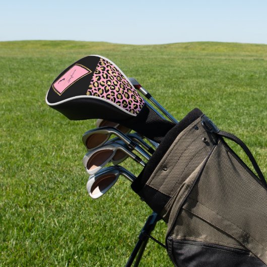 Monogram, rosa und goldene Leopard | Farbblock Golf Headcover (In SItu)