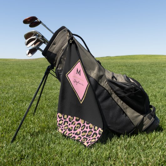 Monogram, rosa und goldene Leopard | Farbblock Golfhandtuch (Gras)