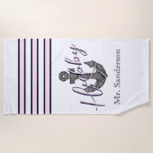 Monogram, rosa und Navy Blue Anchor Strandtuch (Vorderseite)