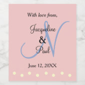 Monogram Rose Blue Polka Dots Weinetikett (Einzelnes Label)
